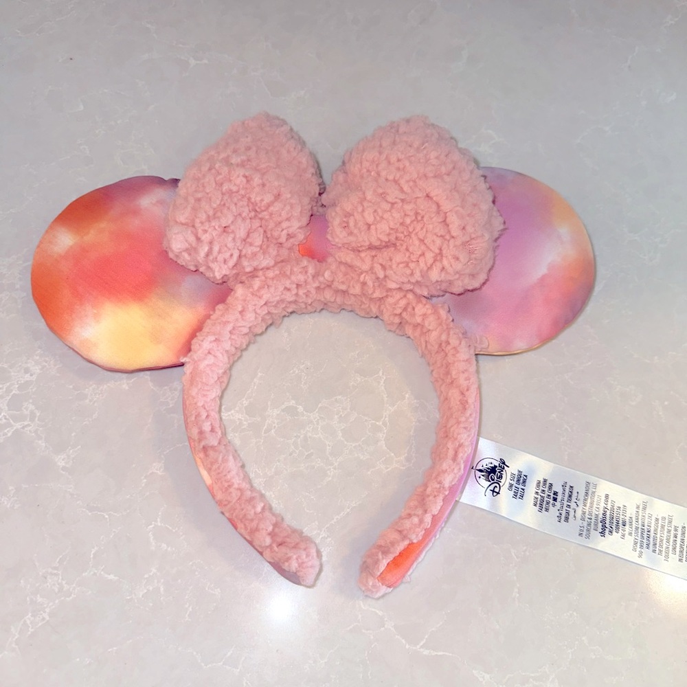 Disney Parks Sherpa Pink Tie Dye Minnie Mouse Ears Headband 2022